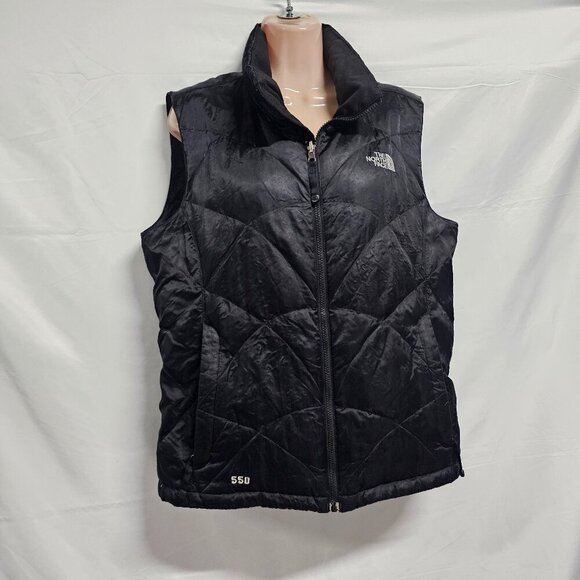 The North Face 550 Goose Down Puffer Vest Women Size L Black Quilted Full Zip - Picture 1 of 13